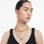 Dextera hoop earrings, Pavé, White, Gold-tone plated